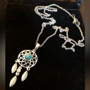 Sleeping Beauty Turquoise and .925 silver necklace 32”.